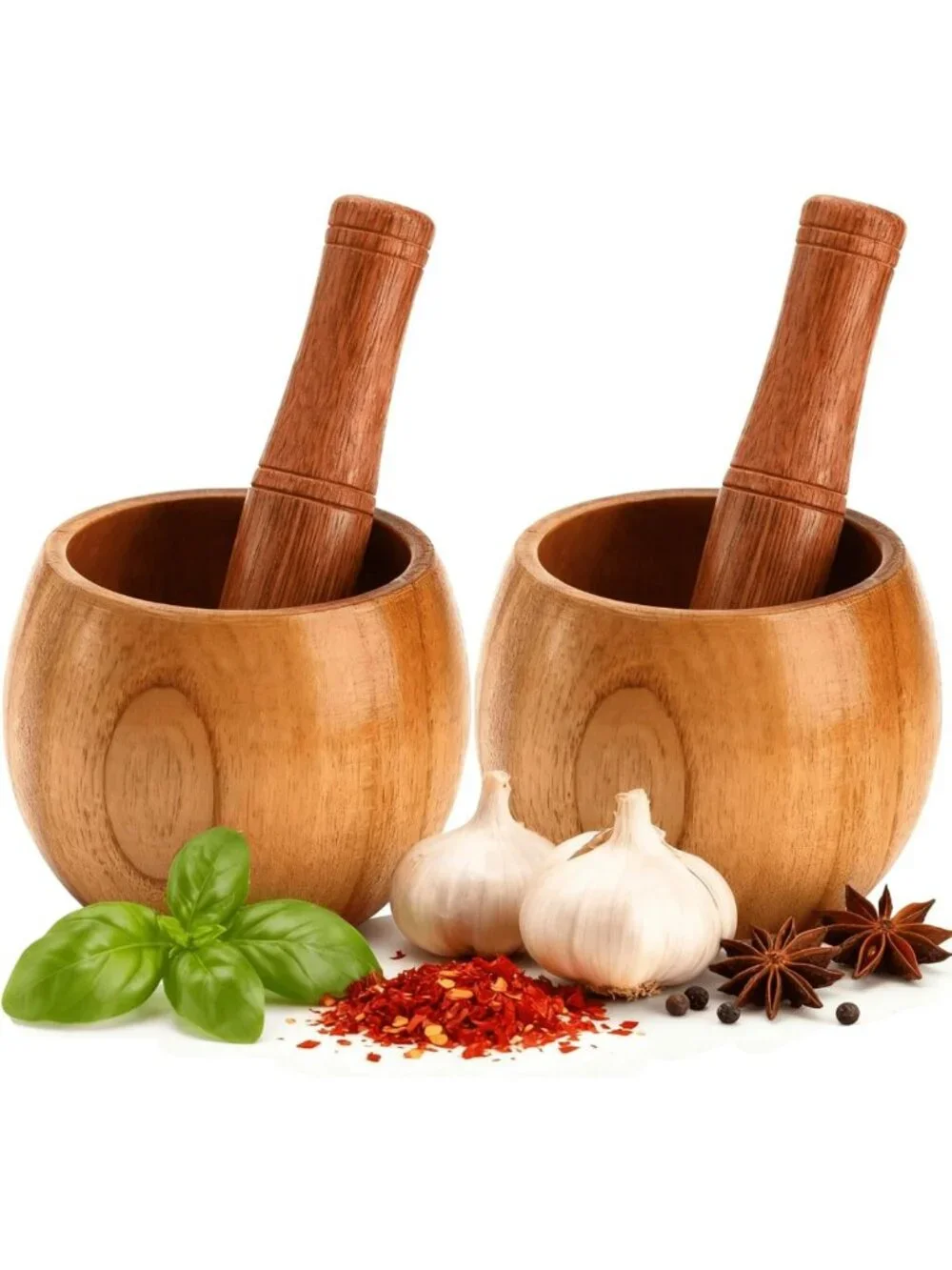 2 Pack Wooden Mortar & Pestle Set - Jujube Wood Herb & Spice Grinder for Kitchen